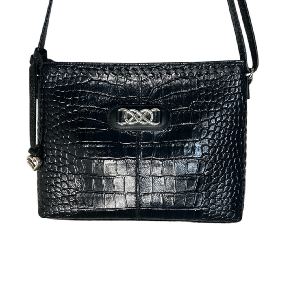 Brighton Black Croc-Embossed Crossbody Bag with adjustable strap